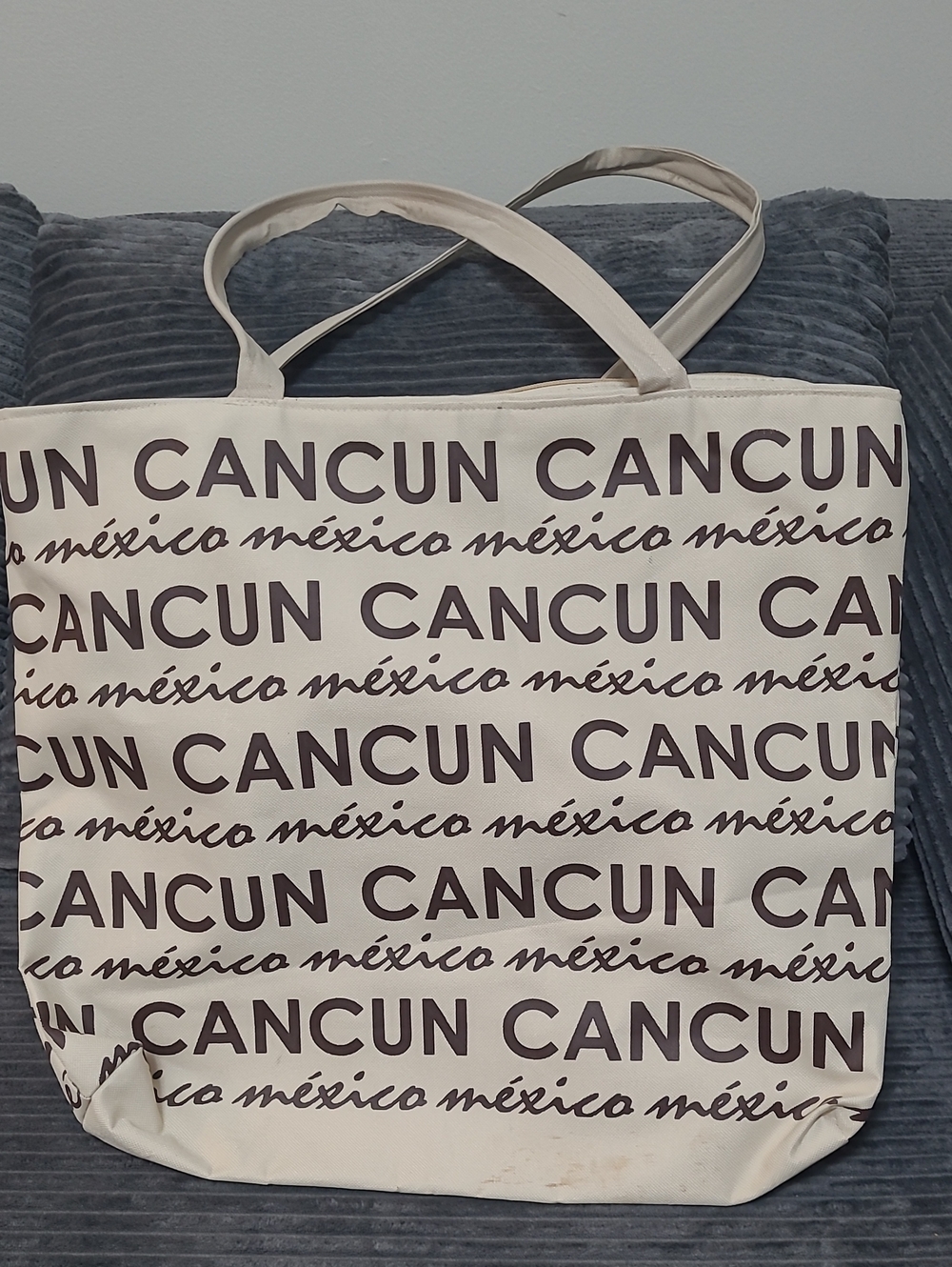 Cancun Mexico Printed Canvas Tote Bag - Cream and Brown